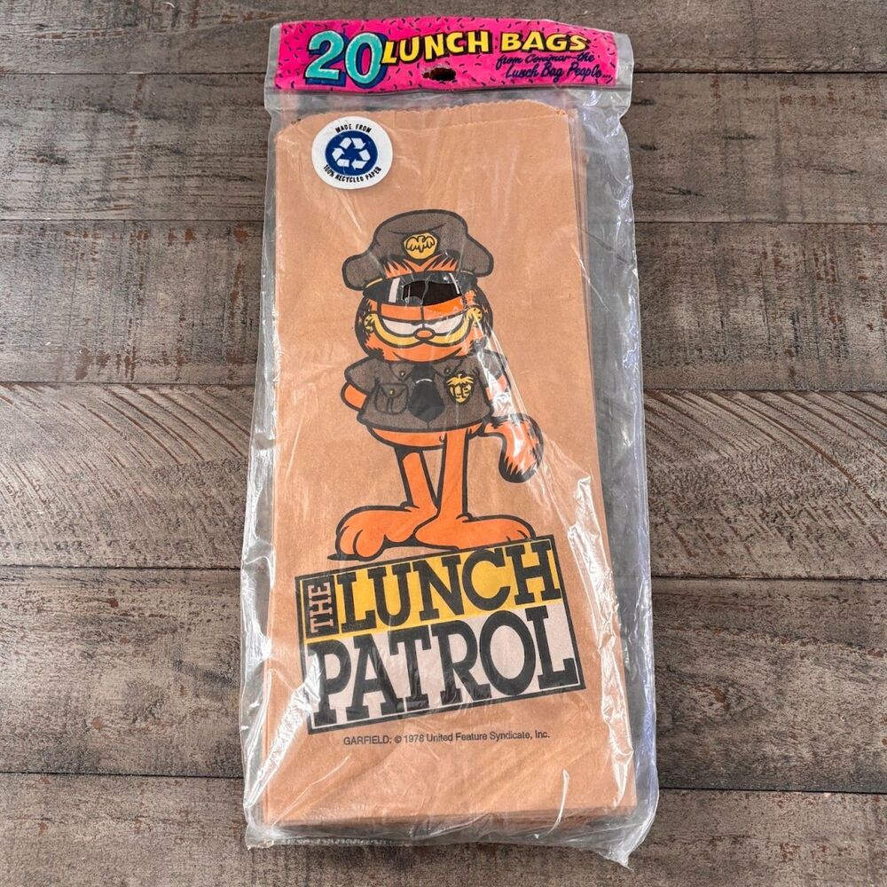 Vintage Garfield Lunch Bags Brown Paper Spray Paint "Lunch Patrol" 20 Ct Sealed